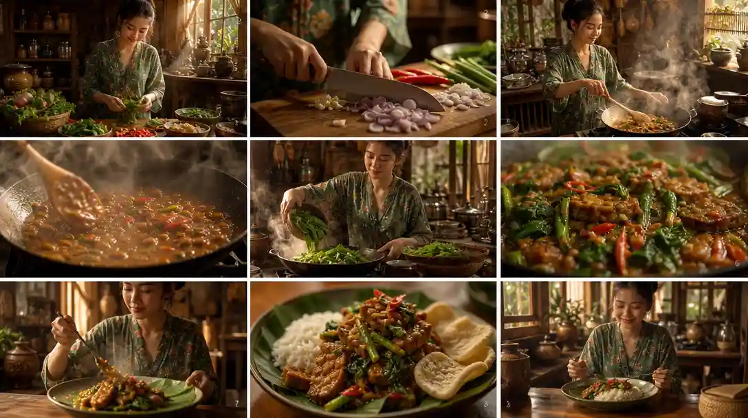 Cook With Me — Bubur Ayam · generated character sheet + locale + 9-panel storyboard