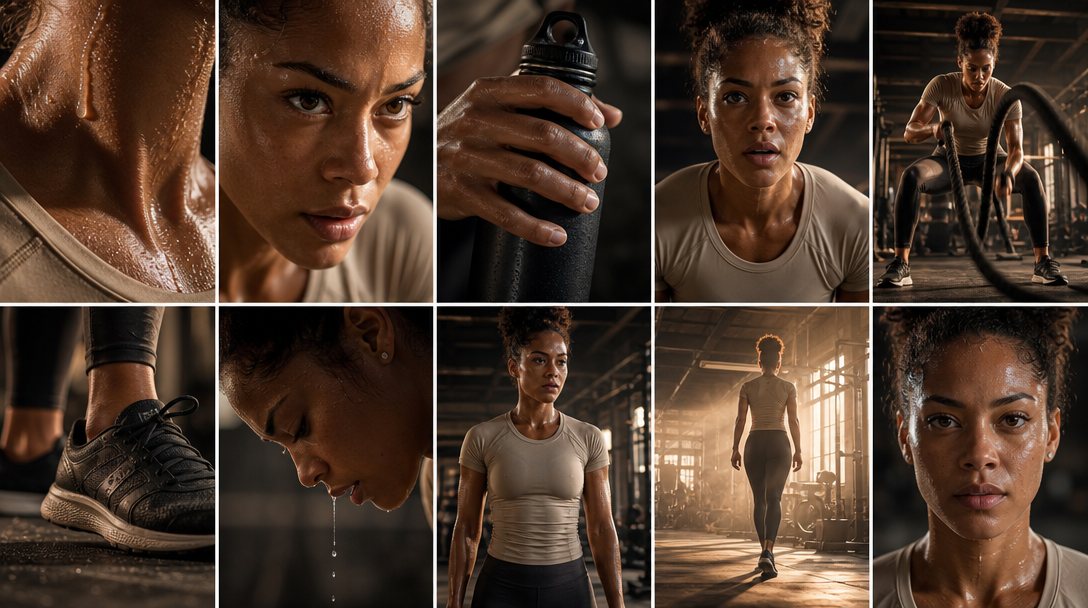 Sports Commercial ONE MORE — character sheet + 10-panel storyboard