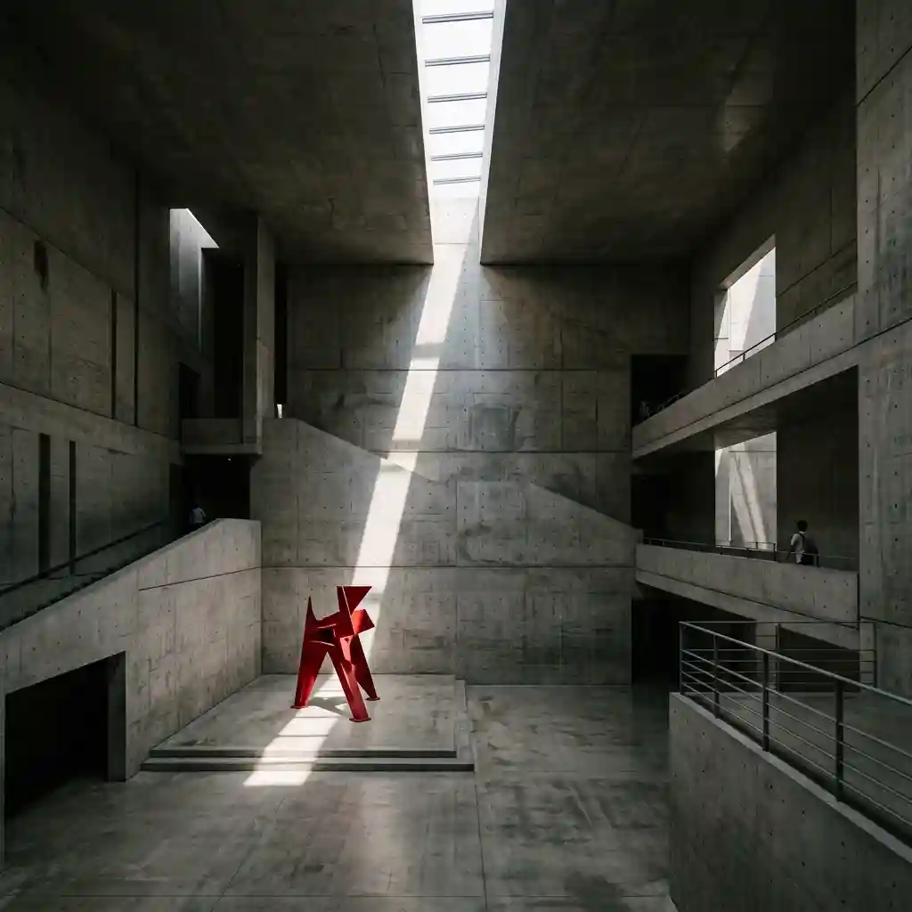 Brutalist Concrete Museum Interior with Accent Sculpture — Interior & Spaces Nano Banana prompt example, created with Pixazo AI