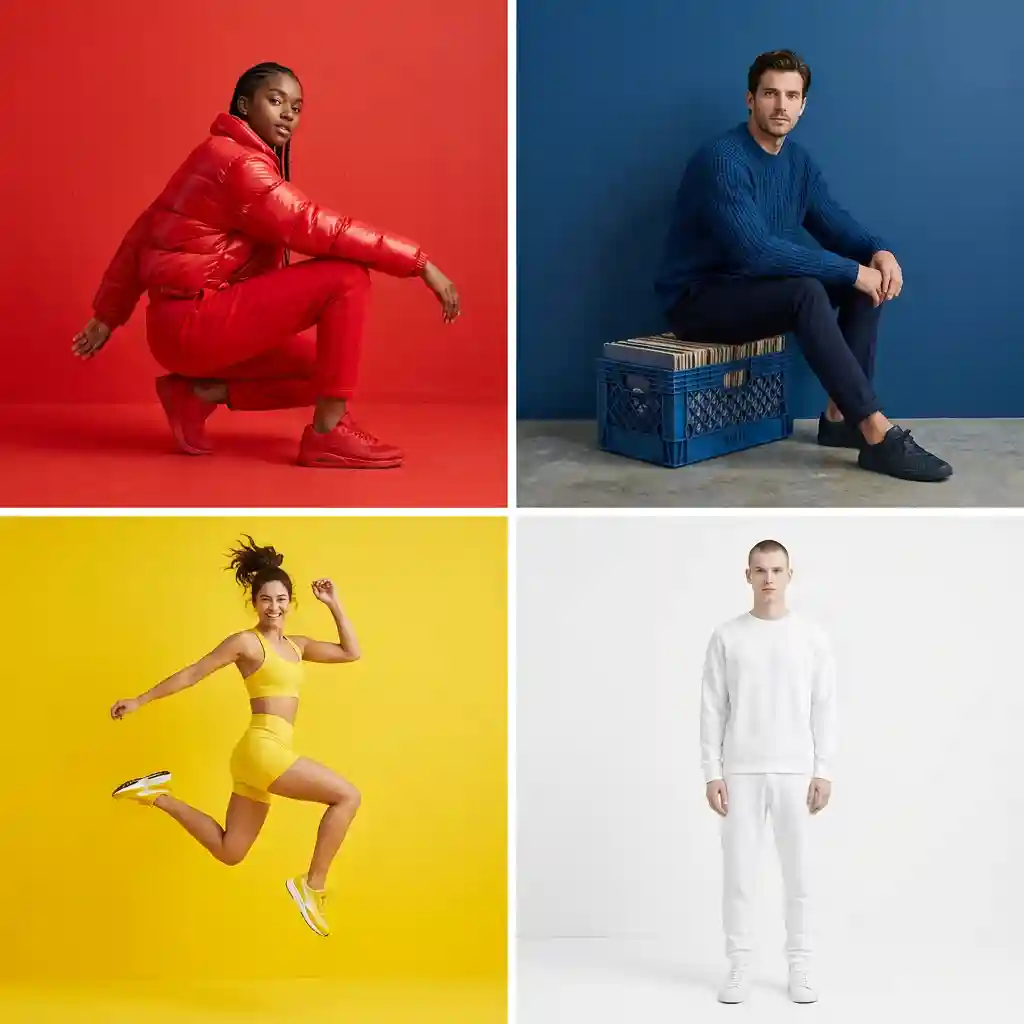 Primary Color Fashion Grid — Product & E-commerce Nano Banana prompt example, created with Pixazo AI