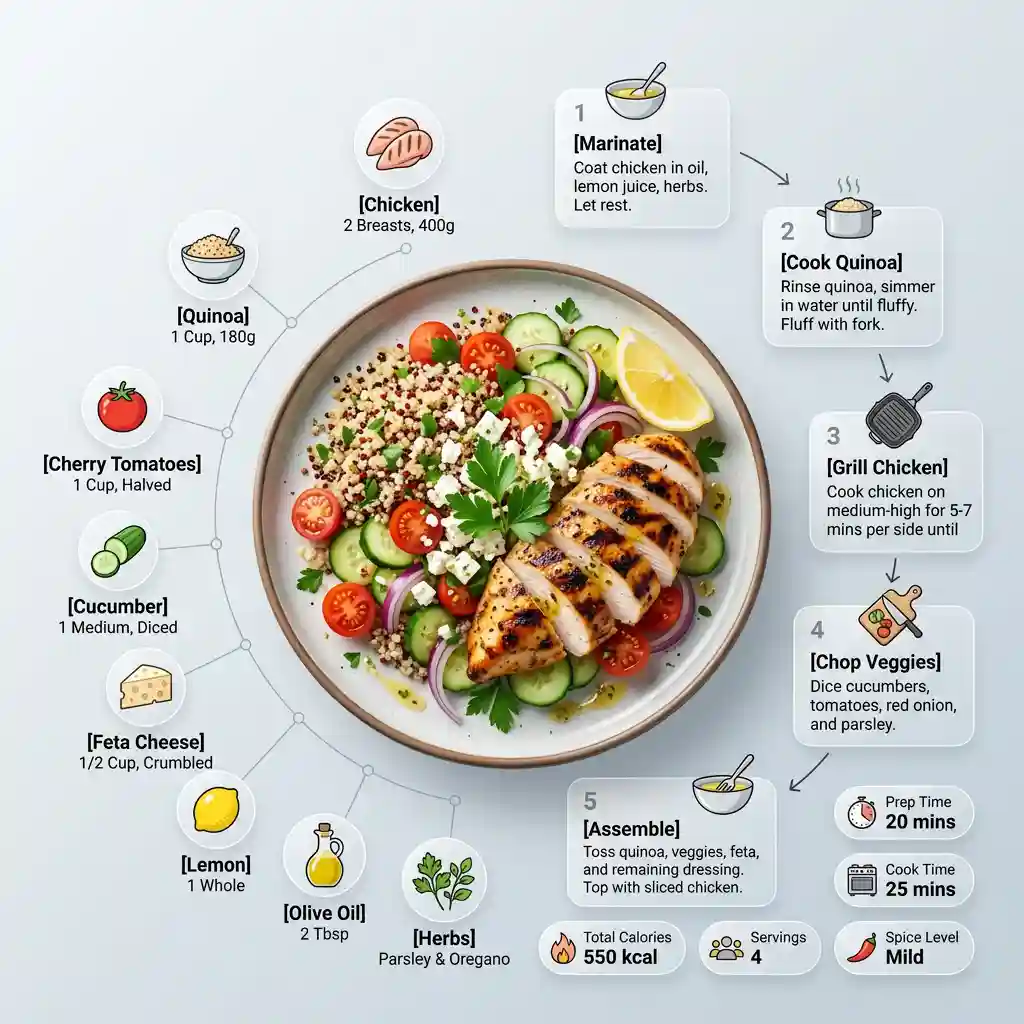Modern Recipe Infographic with Floating Food — Product & E-commerce Nano Banana prompt example, created with Pixazo AI