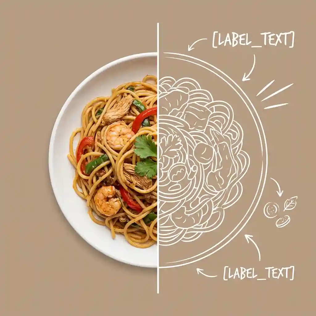 Contemporary Culinary Poster with Split Food Design — Product & E-commerce Nano Banana prompt example, created with Pixazo AI