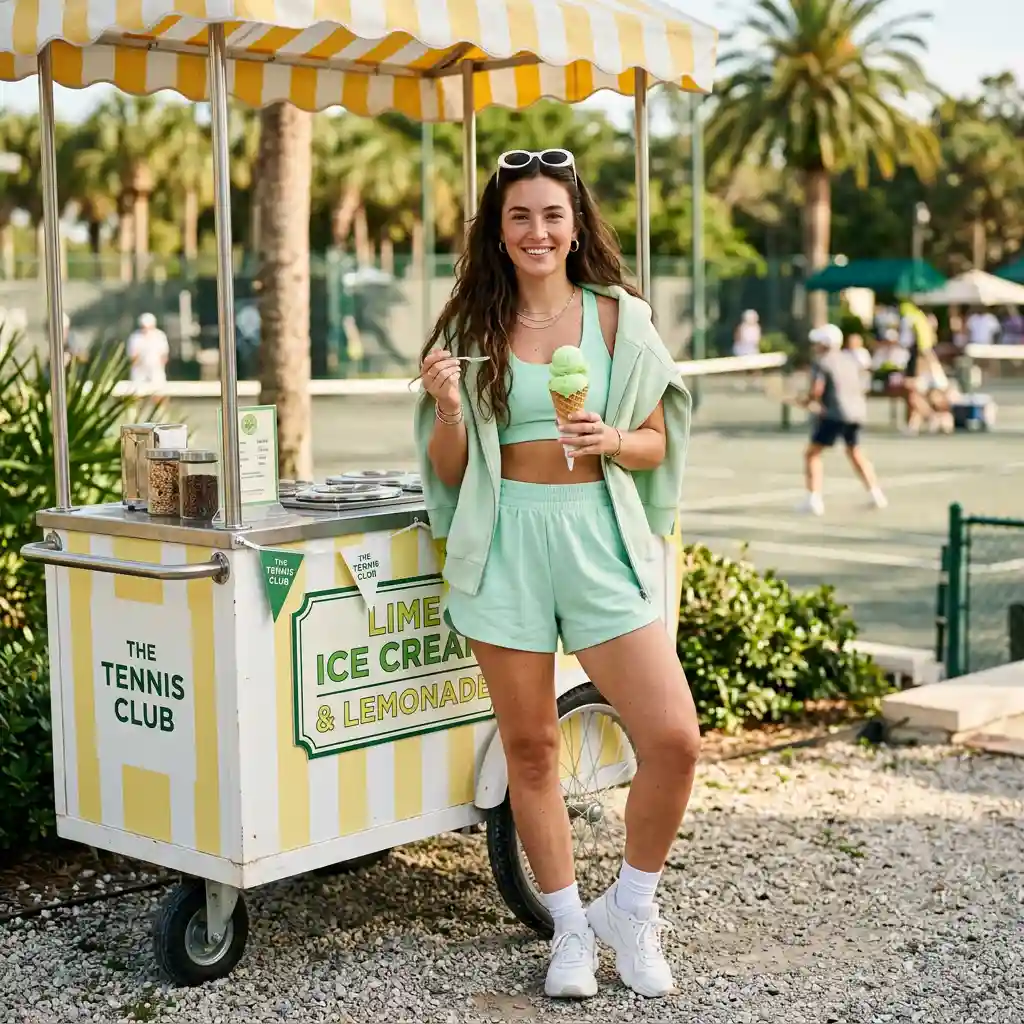 Tennis Club with Ice Cream at Tennis Court — Product & E-commerce Nano Banana prompt example, created with Pixazo AI