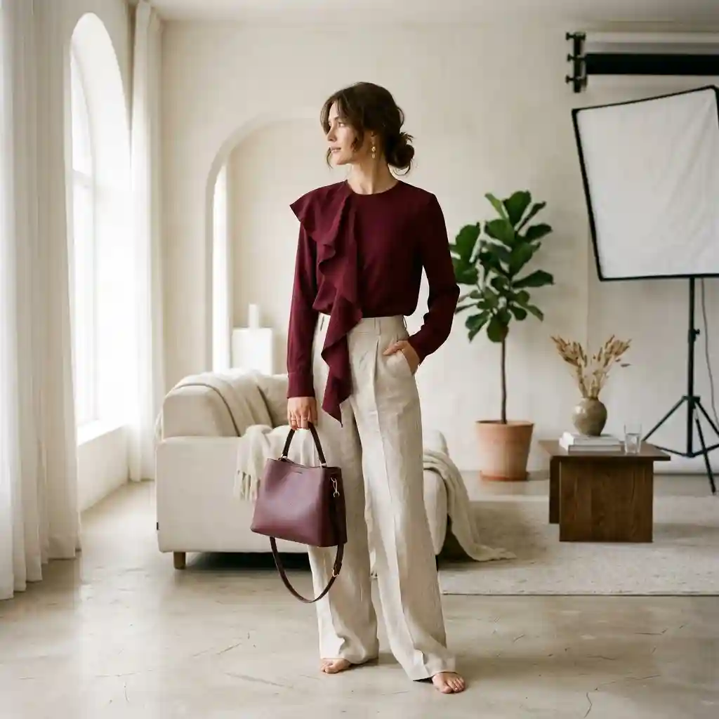 Fashion Editorial in Minimalist Studio — Product & E-commerce Nano Banana prompt example, created with Pixazo AI
