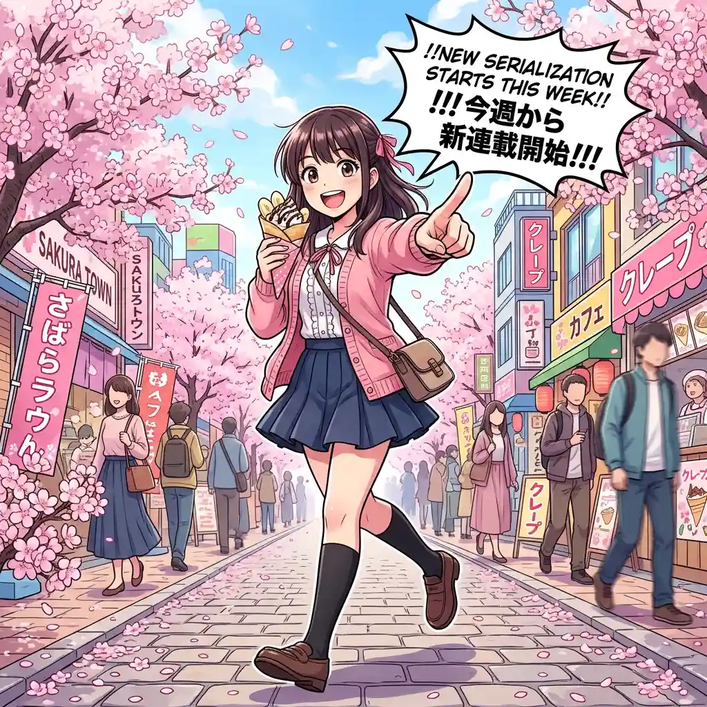 Haruka Eating Crepe, Pointing at Reader — Anime & Cartoon Nano Banana prompt example, created with Pixazo AI