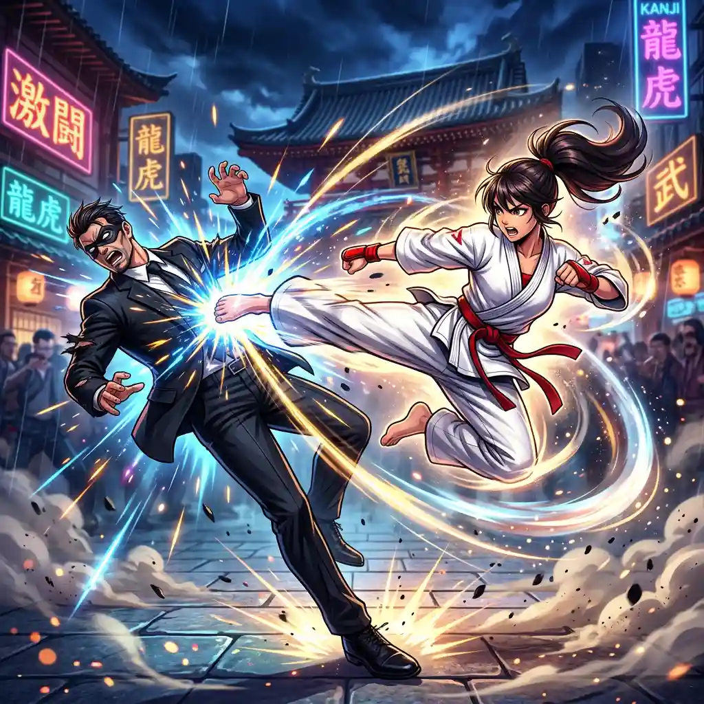 Ryu Performing Tatsumaki Senpukyaku on a Spy — Anime & Cartoon Nano Banana prompt example, created with Pixazo AI