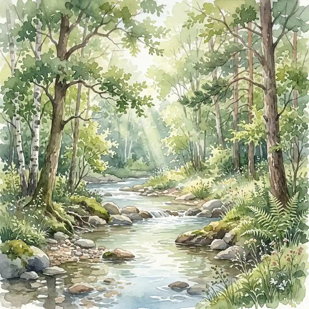 Forest Clearing Watercolor with Volumetric Lighting — Art Styles Nano Banana prompt example, created with Pixazo AI