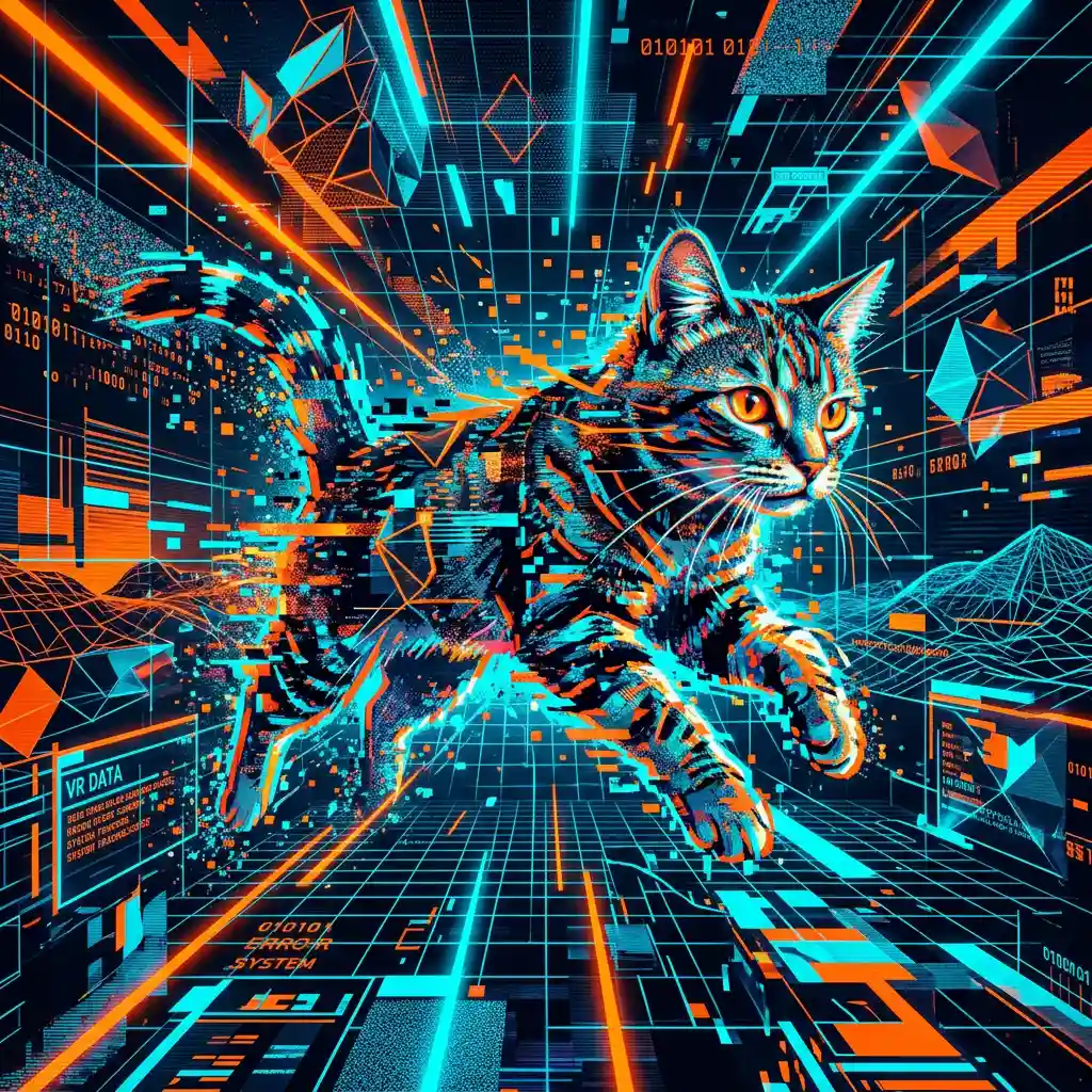 Surreal Glitch Cat in VR — Art Styles Nano Banana prompt example, created with Pixazo AI