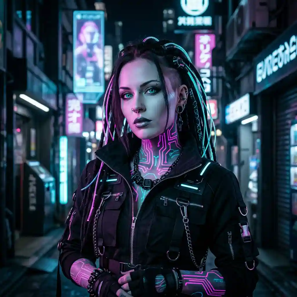 Cyberpunk Portrait of a Cybergoth Woman — Art Styles Nano Banana prompt example, created with Pixazo AI