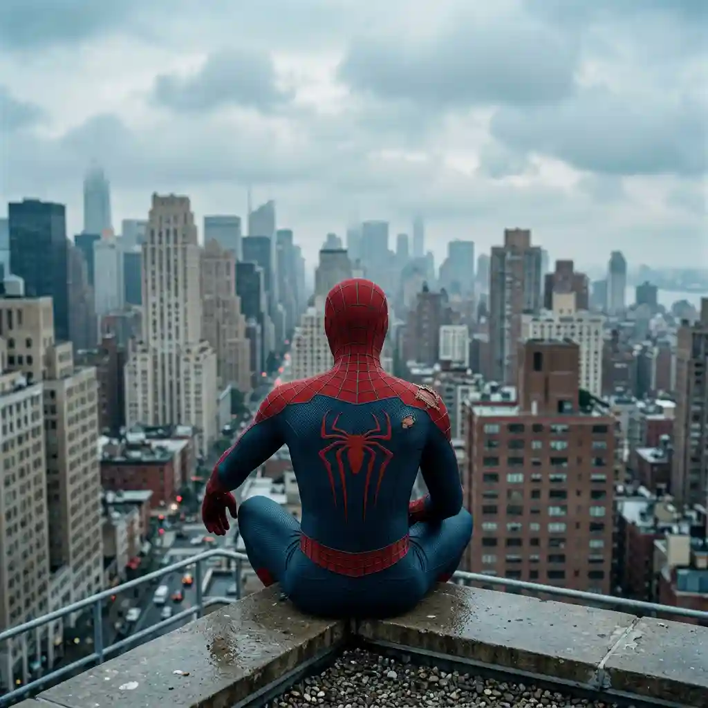 Superhero on Skyscraper Rooftop, Cinematic Style — Effects & Restore Nano Banana prompt example, created with Pixazo AI