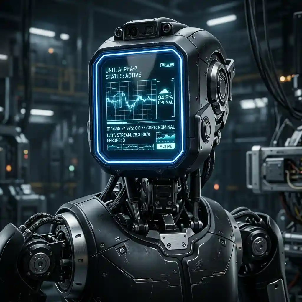 Hyper-realistic Robot with LCD Face — Effects & Restore Nano Banana prompt example, created with Pixazo AI
