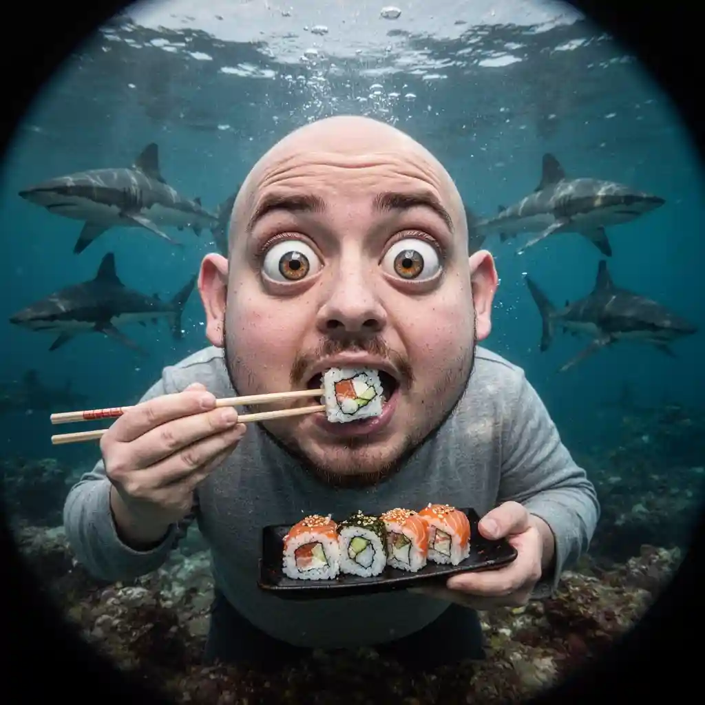 Underwater Sushi, Fisheye — Fantasy & Surreal FLUX.1 AI image prompt example