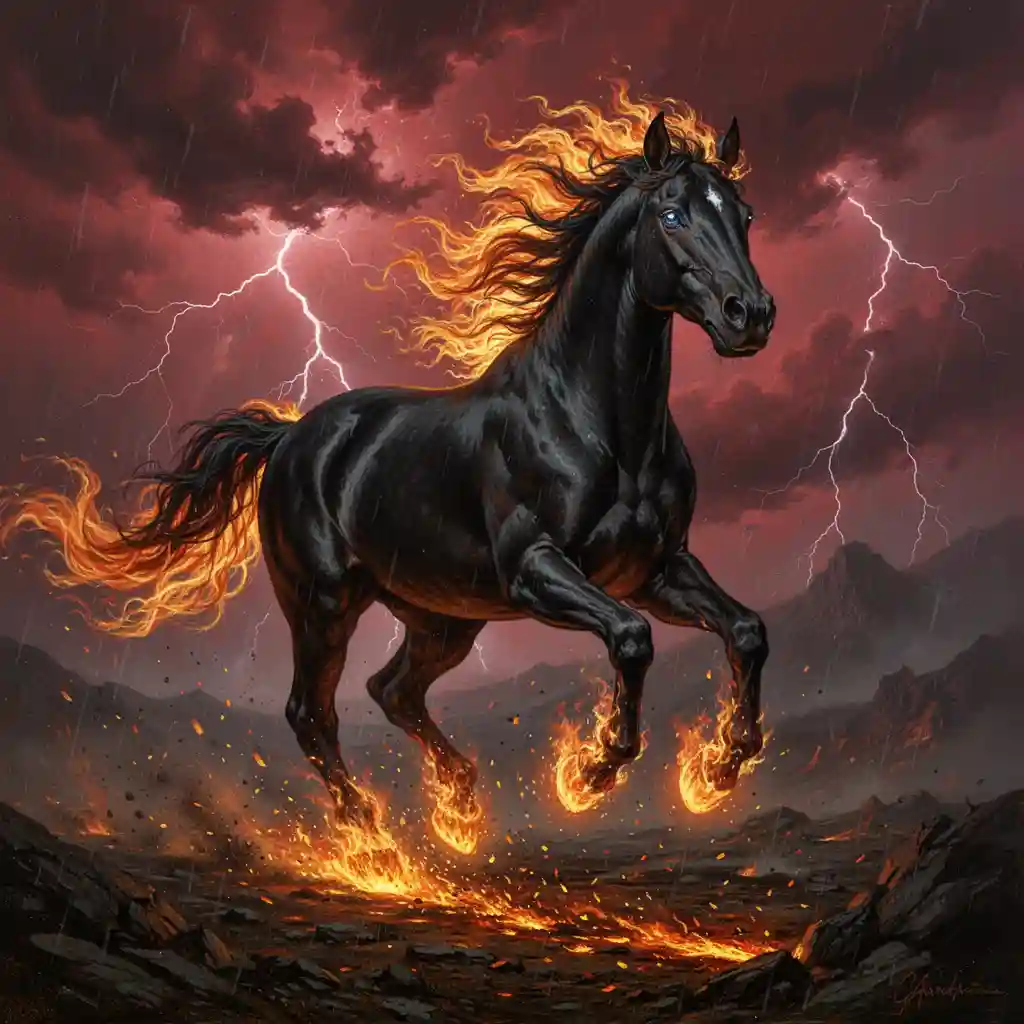 Black Stallion in Flames — Fantasy & Surreal FLUX.1 AI image prompt example