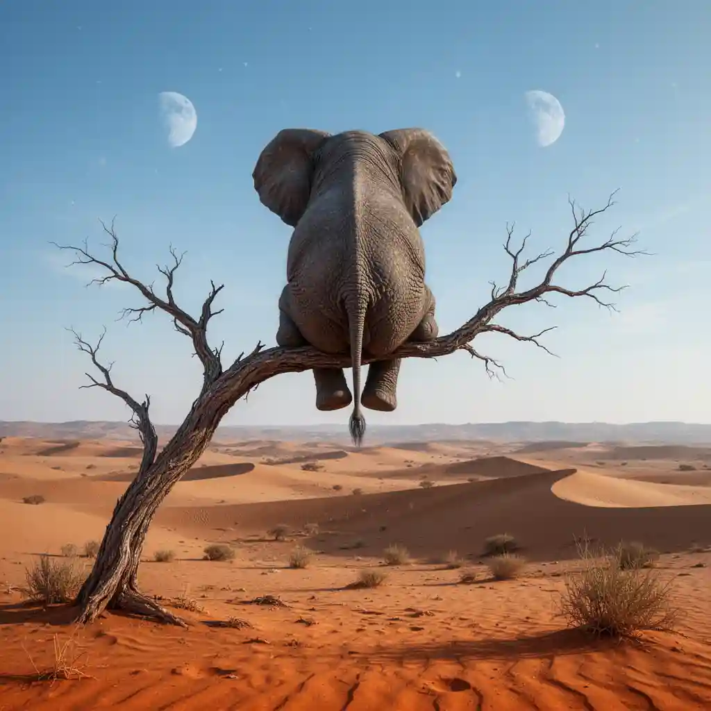Elephant on a Tree Branch — Fantasy & Surreal FLUX.1 AI image prompt example