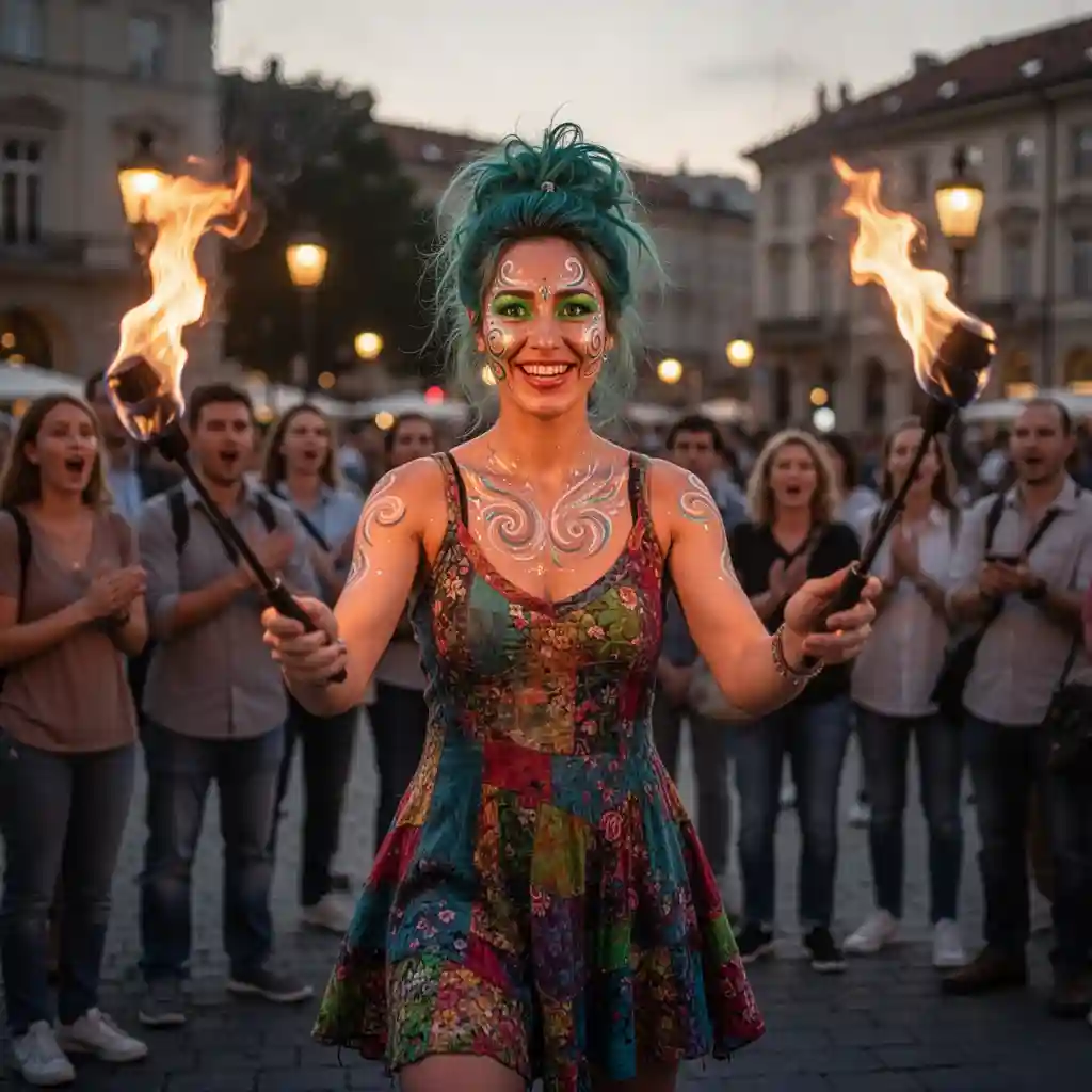 The Vibrant Street Performer — Portraits & People FLUX.1 AI image prompt example