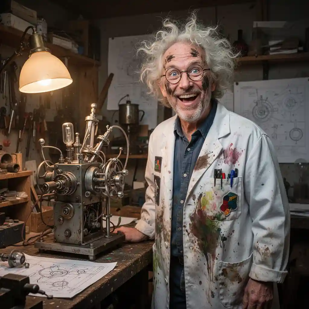 The Eccentric Inventor — Portraits & People FLUX.1 AI image prompt example