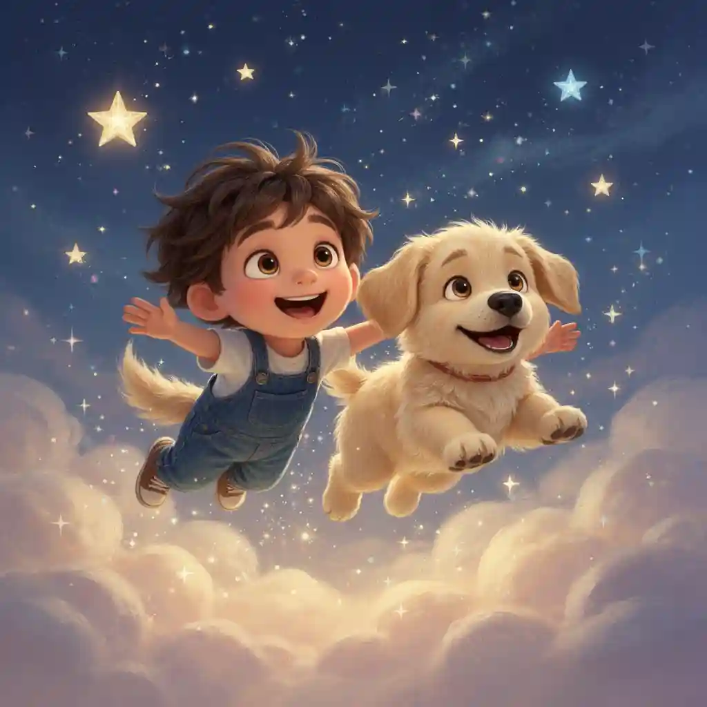 Girl and Puppy in the Stars — Fantasy & Surreal FLUX.1 AI image prompt example
