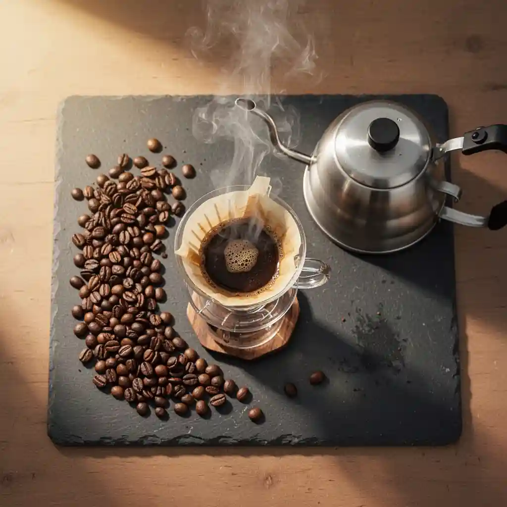 Artisan Coffee Flatlay — Product & Design FLUX.1 AI image prompt example