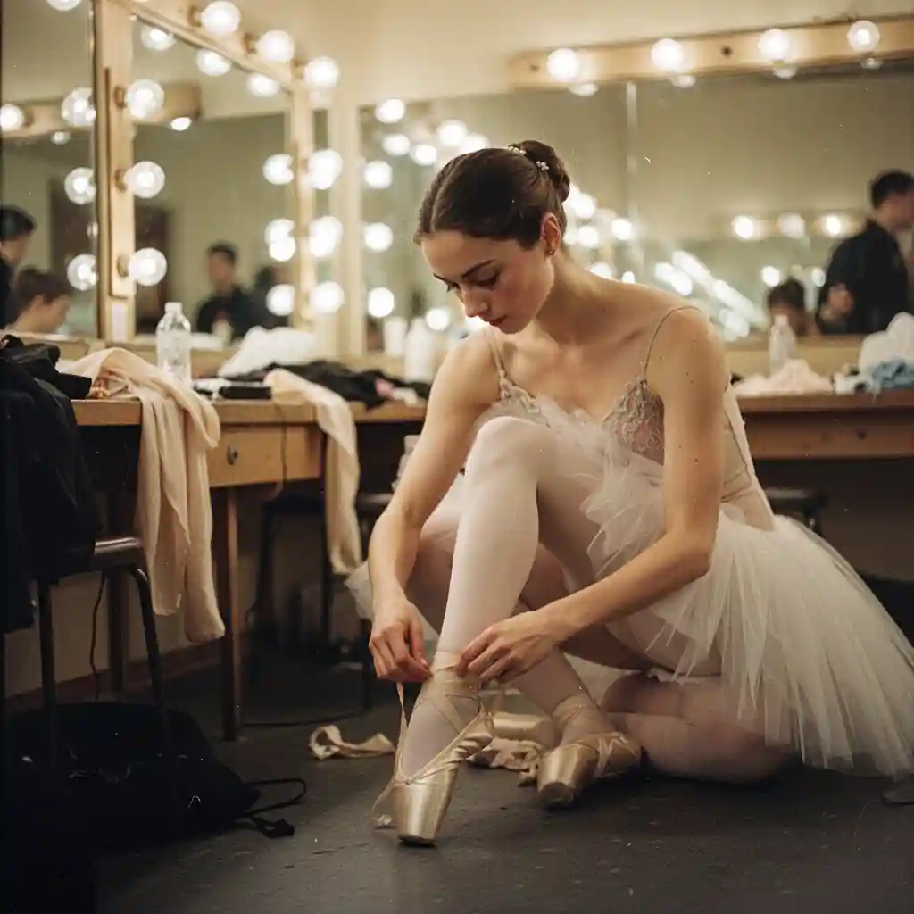 Ballerina Backstage — Portraits & People FLUX.1 AI image prompt example