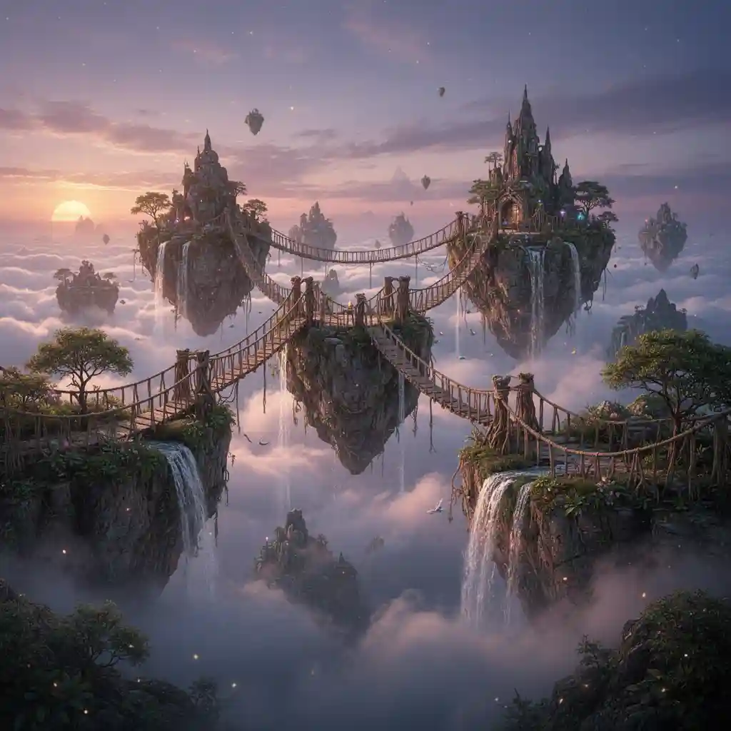 Floating Islands at Dusk — Fantasy & Surreal FLUX.1 AI image prompt example