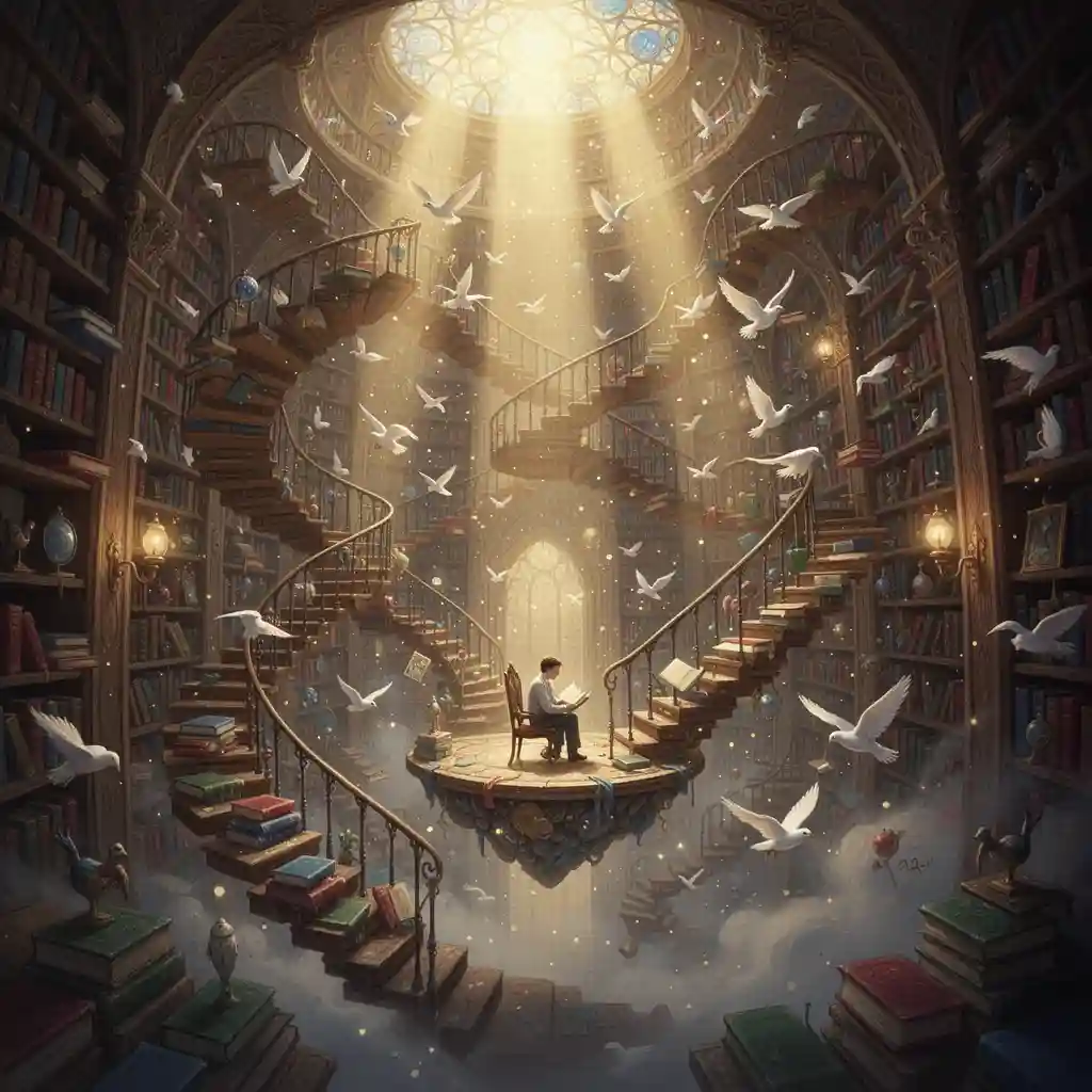 Library in the Clouds — Fantasy & Surreal FLUX.1 AI image prompt example