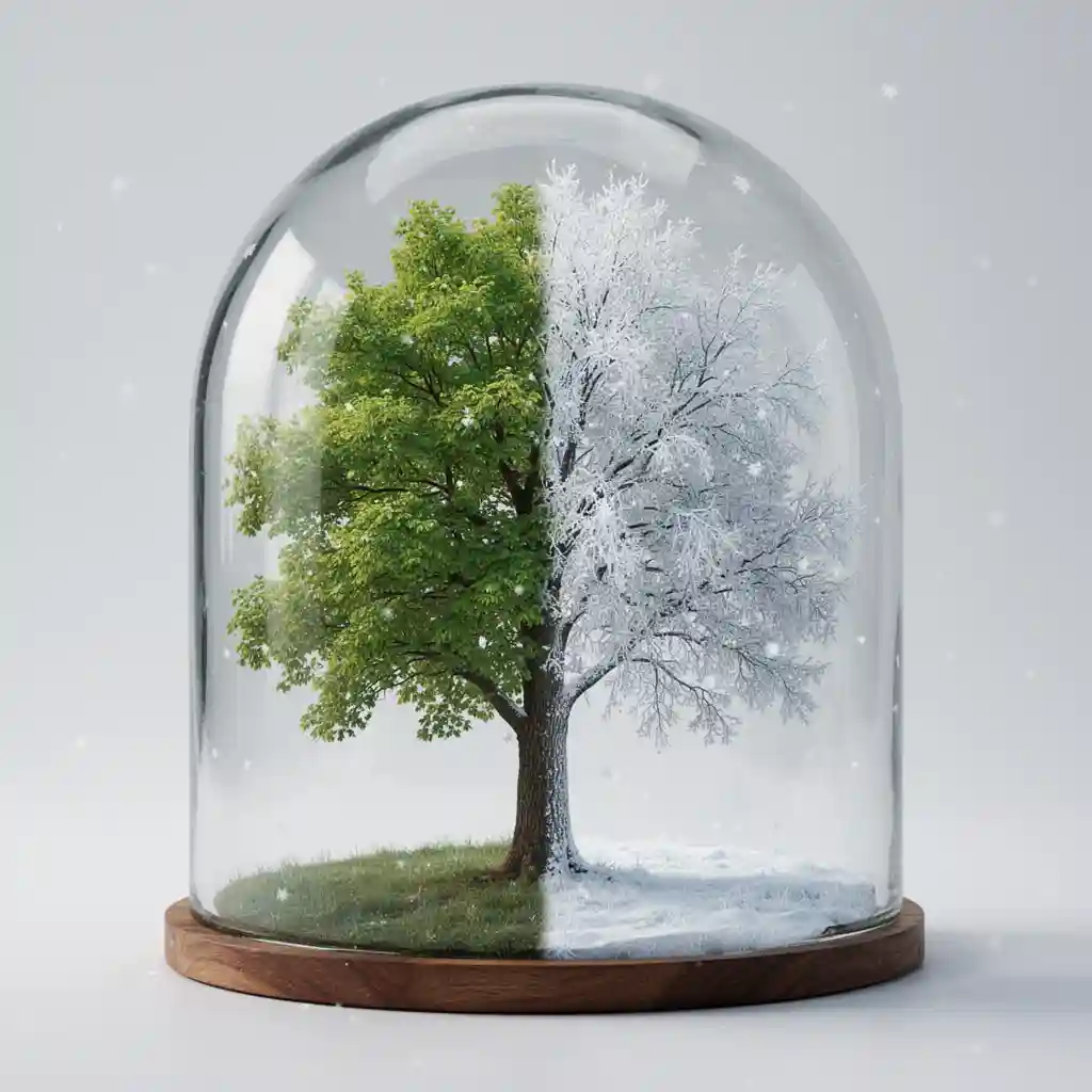 Split-Season Diorama — Product & Design FLUX.1 AI image prompt example