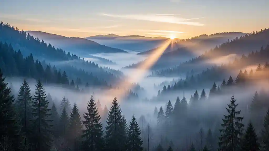 Misty Pine Valley — Nature & Landscapes FLUX.1 AI image prompt example