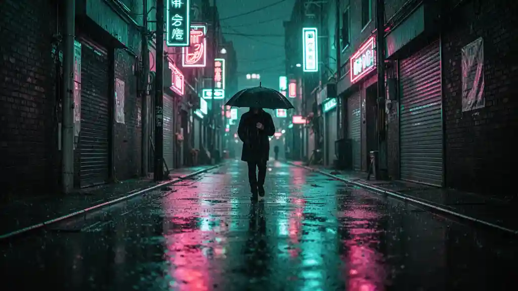 Neon Rain Alley — Cinematic & Motion FLUX.1 AI image prompt example