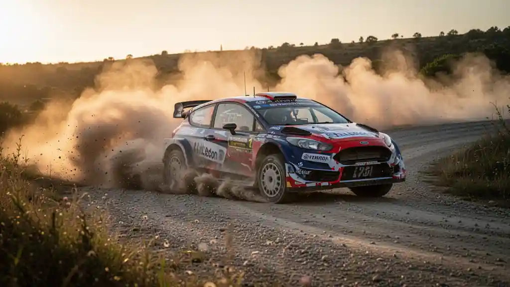 Rally Car Dust Trail — Cinematic & Motion FLUX.1 AI image prompt example