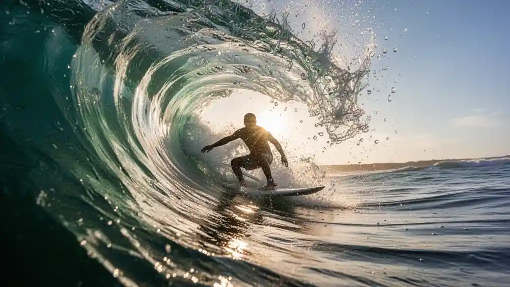 Surfer in the Barrel — Cinematic & Motion FLUX.1 AI image prompt example