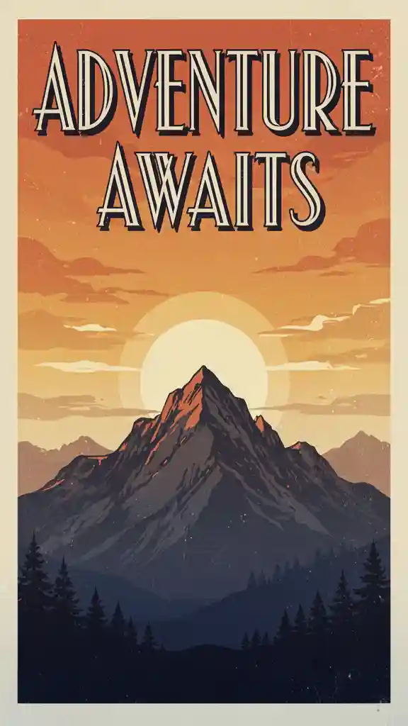 'ADVENTURE AWAITS' Travel Poster — Posters & Text FLUX.1 AI image prompt example