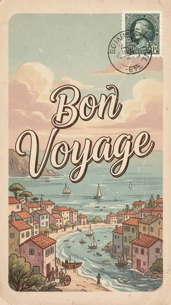 'BON VOYAGE' Postcard — Posters & Text FLUX.1 AI image prompt example