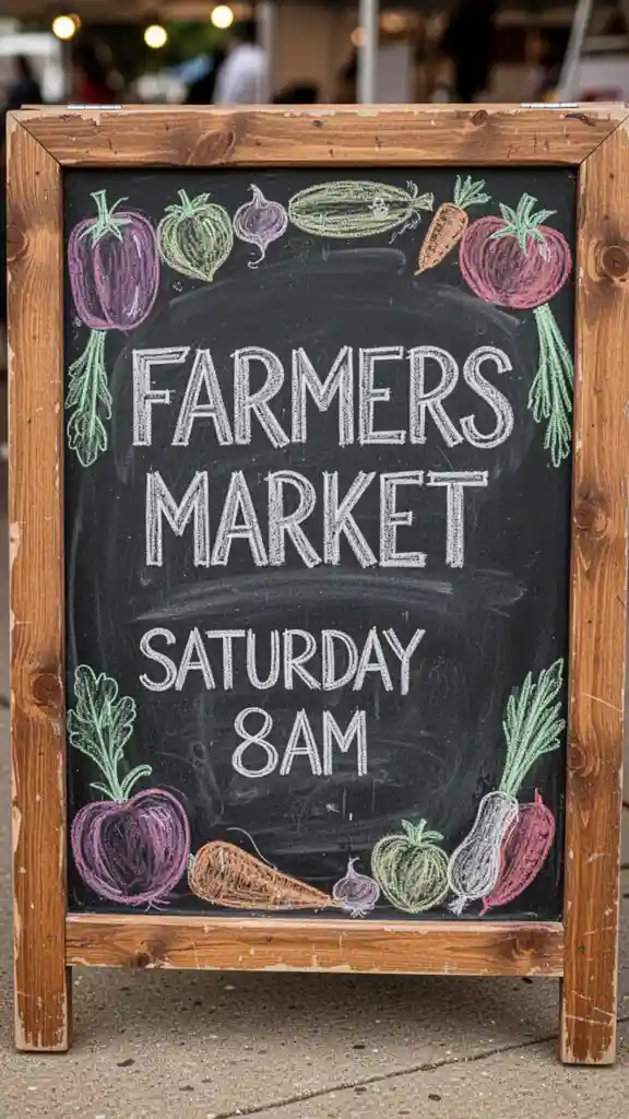 'FARMERS MARKET' Chalkboard — Posters & Text FLUX.1 AI image prompt example