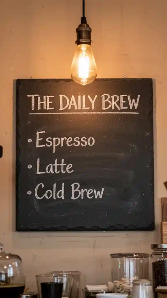 'THE DAILY BREW' Menu Board — Posters & Text FLUX.1 AI image prompt example