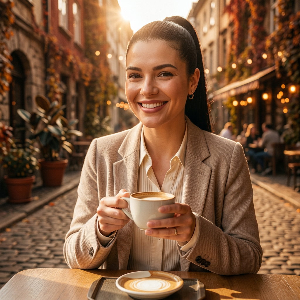 Cafe portrait, golden hour
